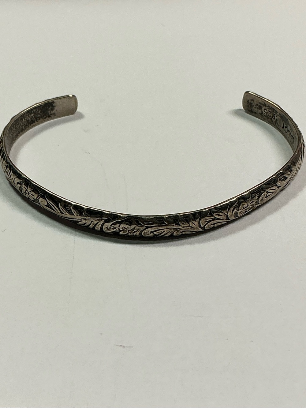 Floral Engraved Sterling Cuff Bracelet - Silver